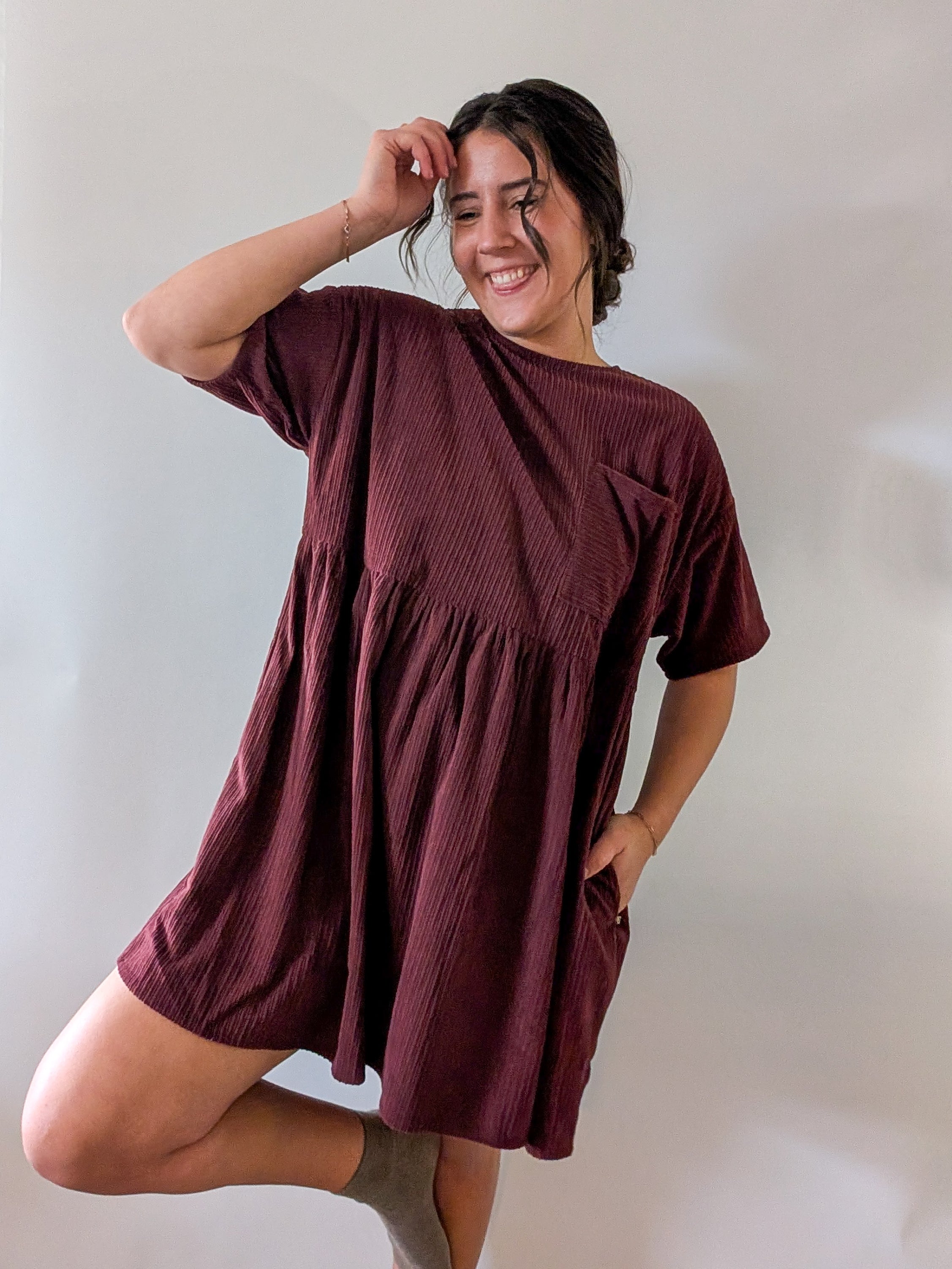 'Wyatt' Cordery Midi Dress in Burgundy