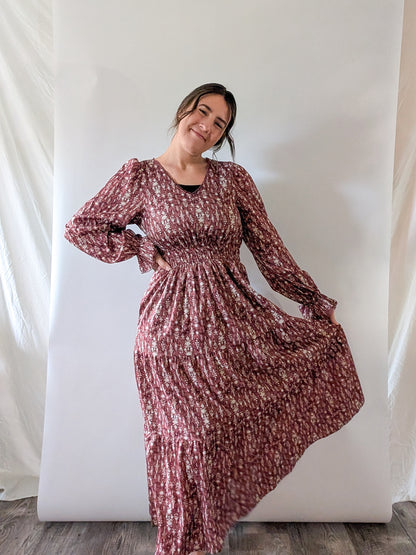 'Kendall' Long Sleeve Maxi Dress in Light Maroon