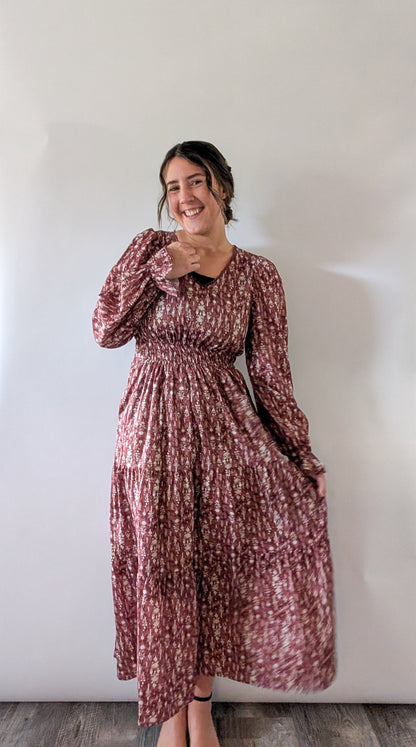 'Kendall' Long Sleeve Maxi Dress in Light Maroon