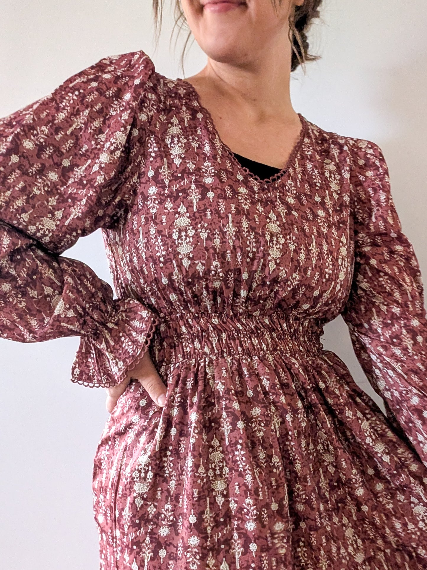 'Kendall' Long Sleeve Maxi Dress in Light Maroon