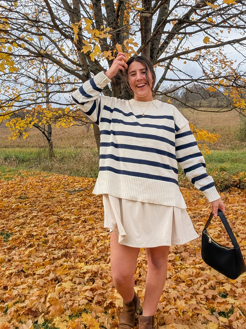 'Scottie' Stipe Knit Sweater in Ivory