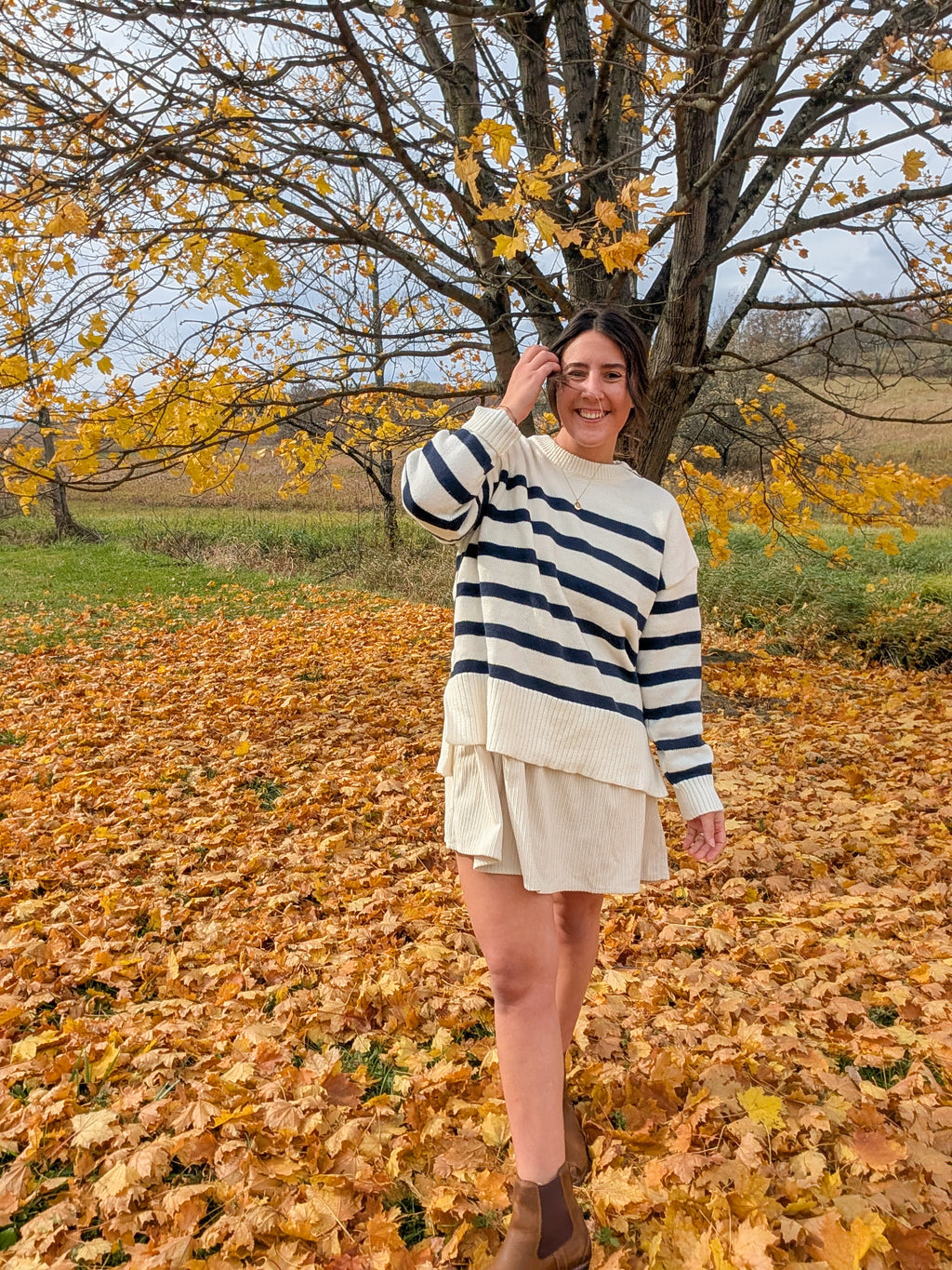 'Scottie' Stipe Knit Sweater in Ivory