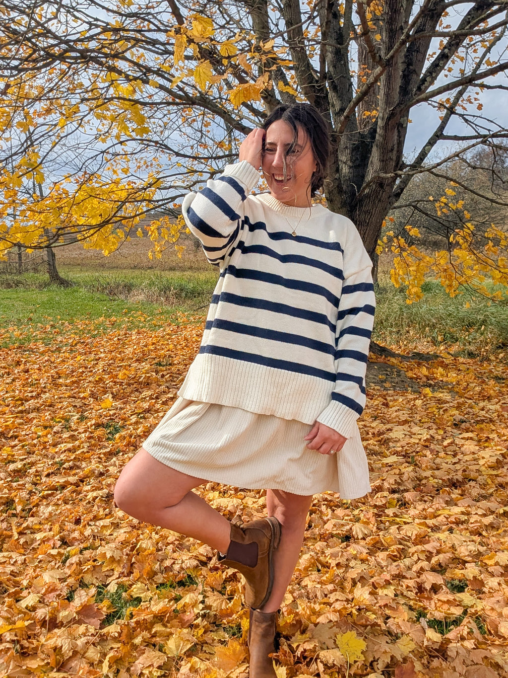 'Scottie' Stipe Knit Sweater in Ivory