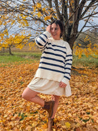 'Scottie' Stipe Knit Sweater in Ivory