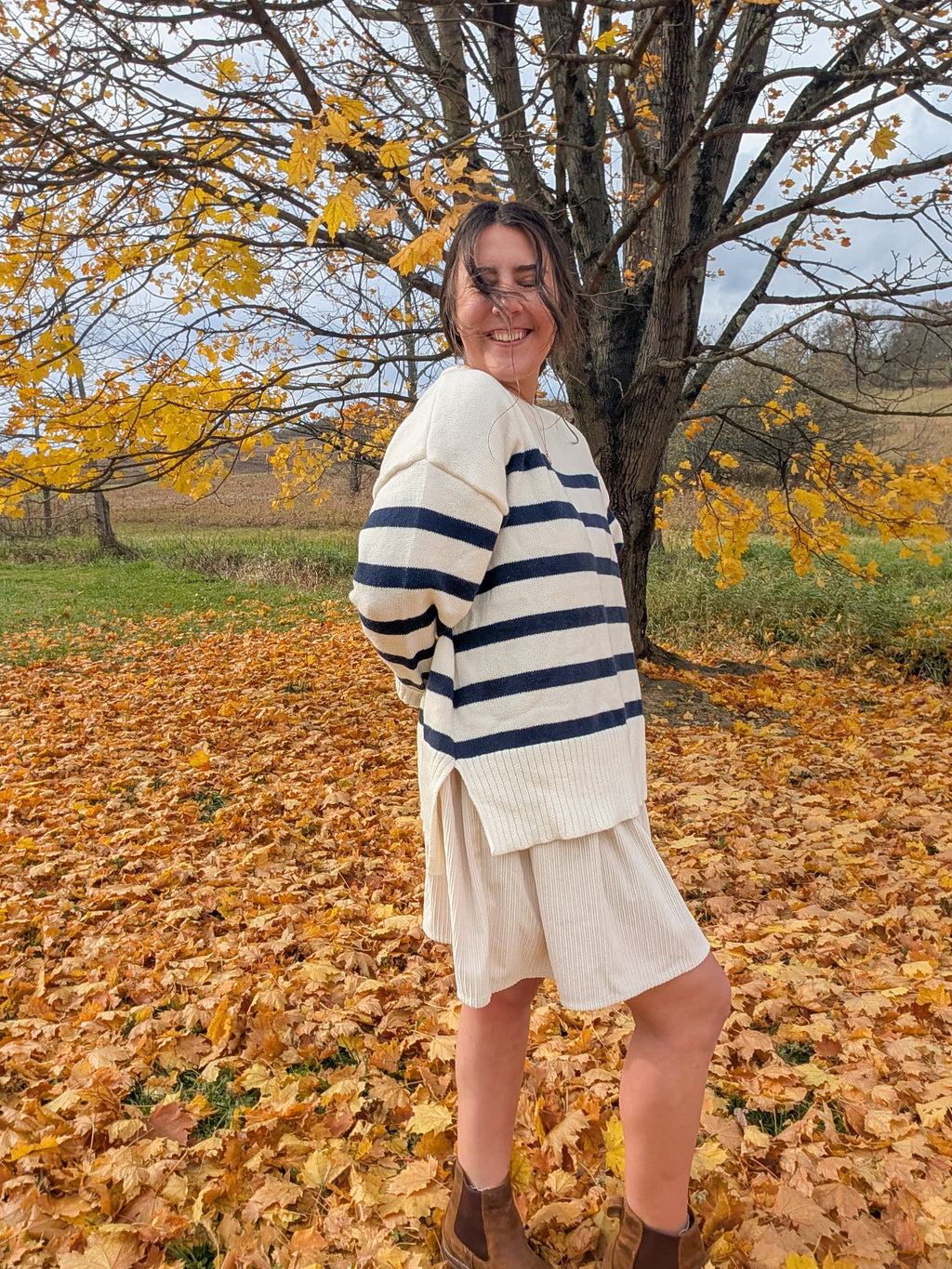 'Scottie' Stipe Knit Sweater in Ivory