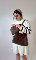 Suede Shoulder Bag in Brown