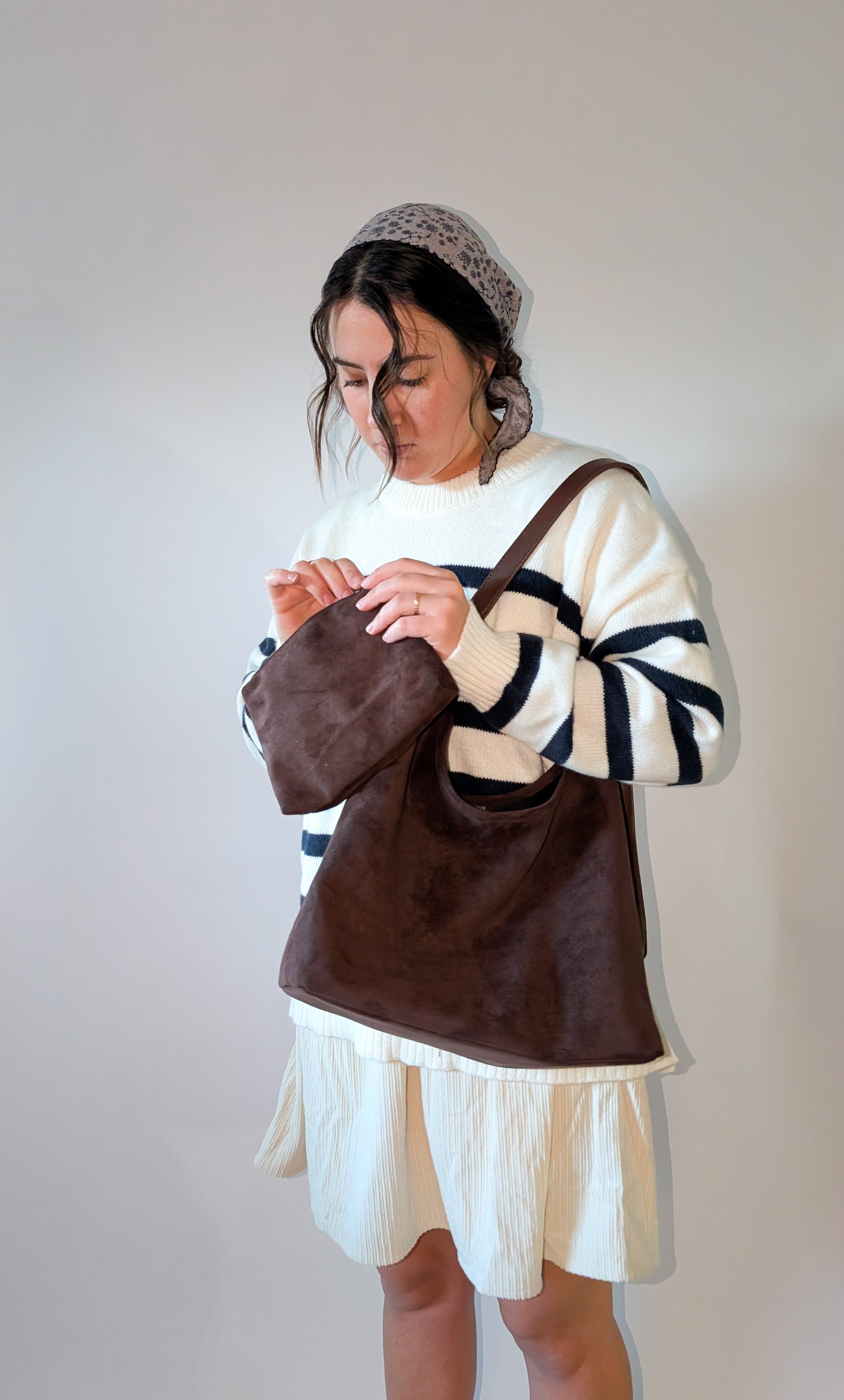 Suede Shoulder Bag in Brown