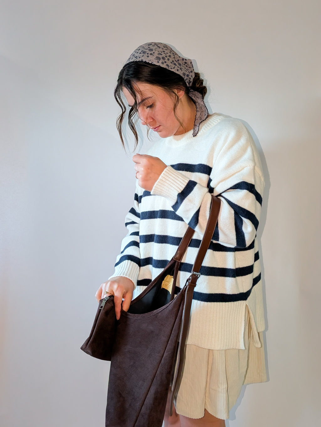 Suede Shoulder Bag in Brown