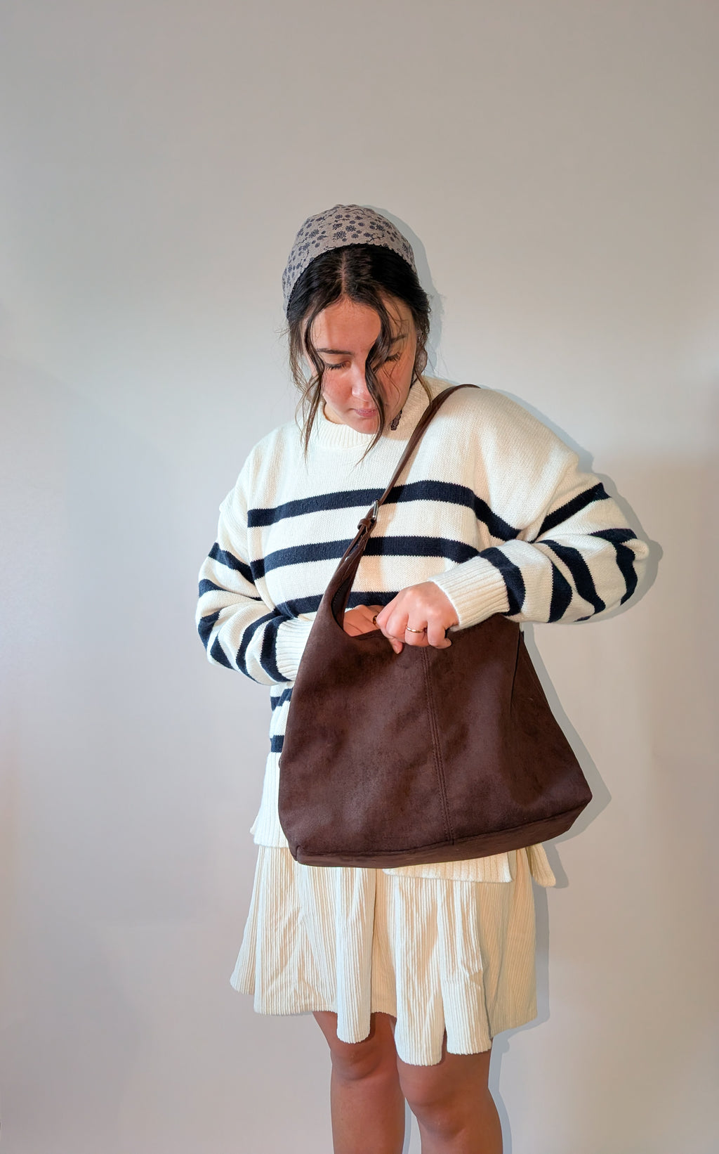 Suede Shoulder Bag in Brown