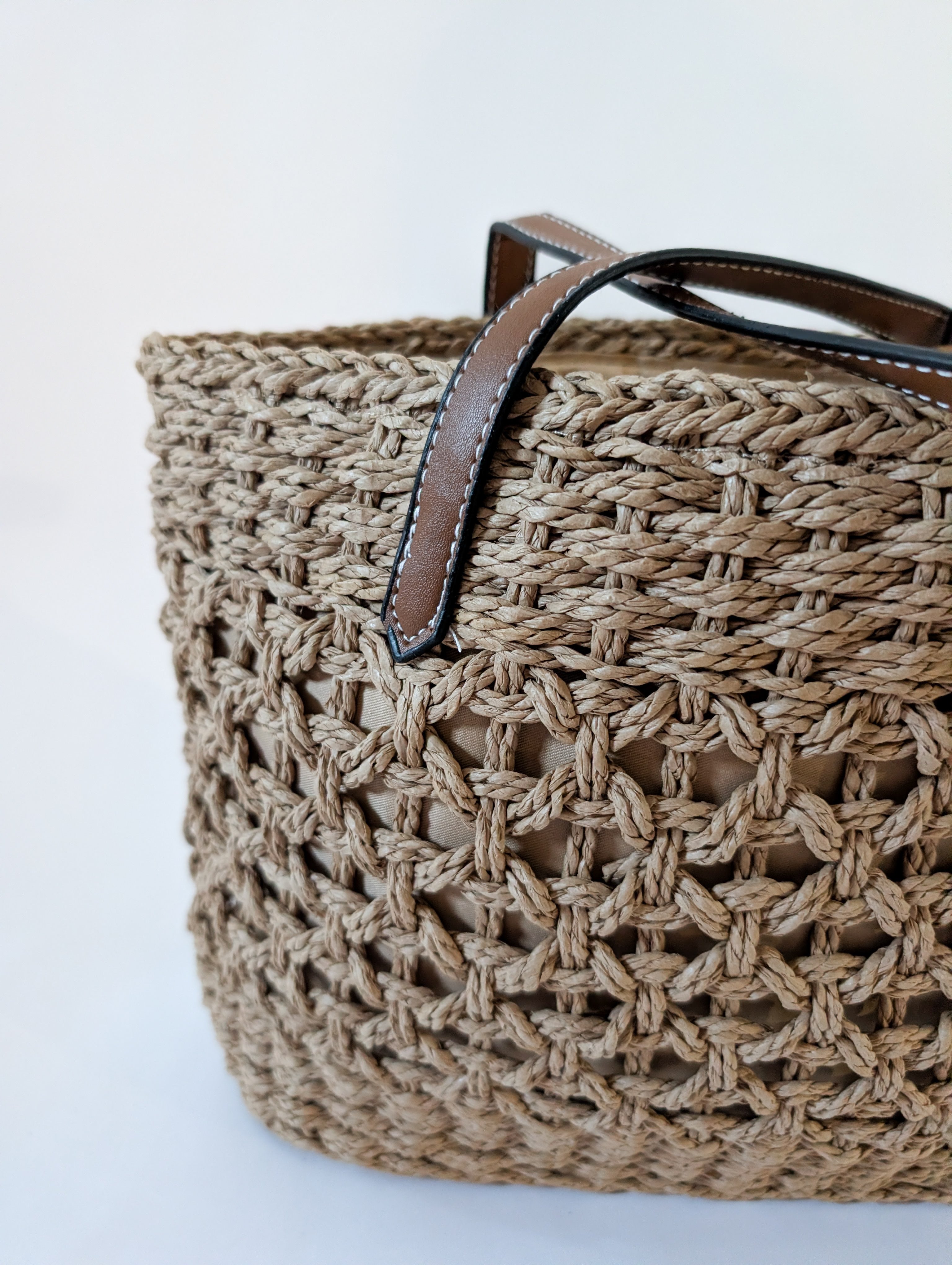 Woven Tote Bag is Light Brown