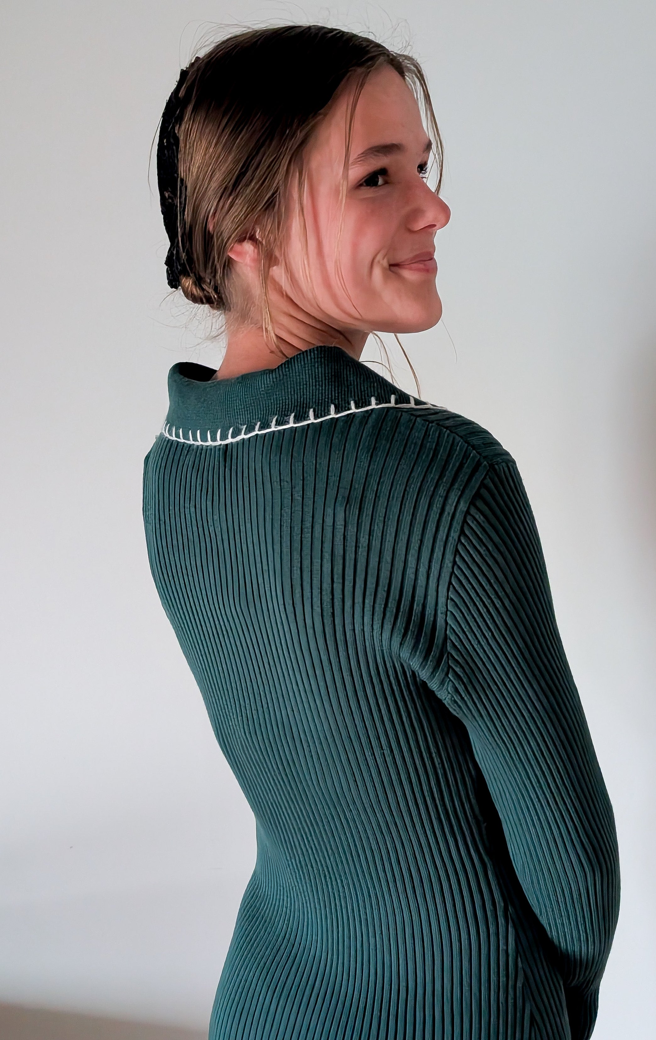 'Emmy' Ribbed Knit Midi Dress in Dark Sage