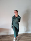 'Emmy' Ribbed Knit Midi Dress in Dark Sage