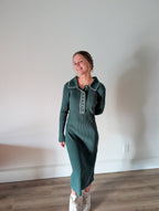 'Emmy' Ribbed Knit Midi Dress in Dark Sage