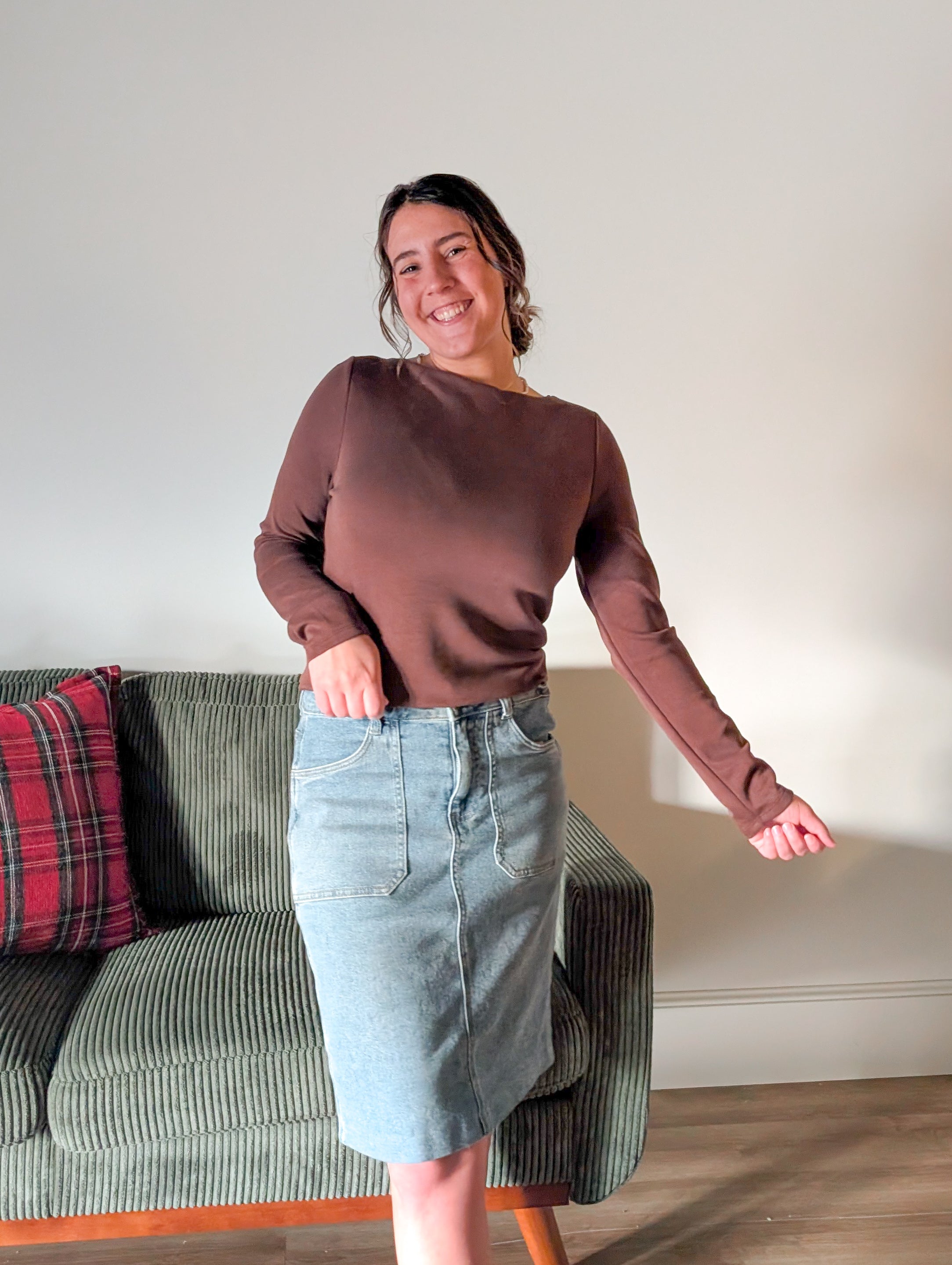 'Millie' Long Sleeve Boat Neck Top