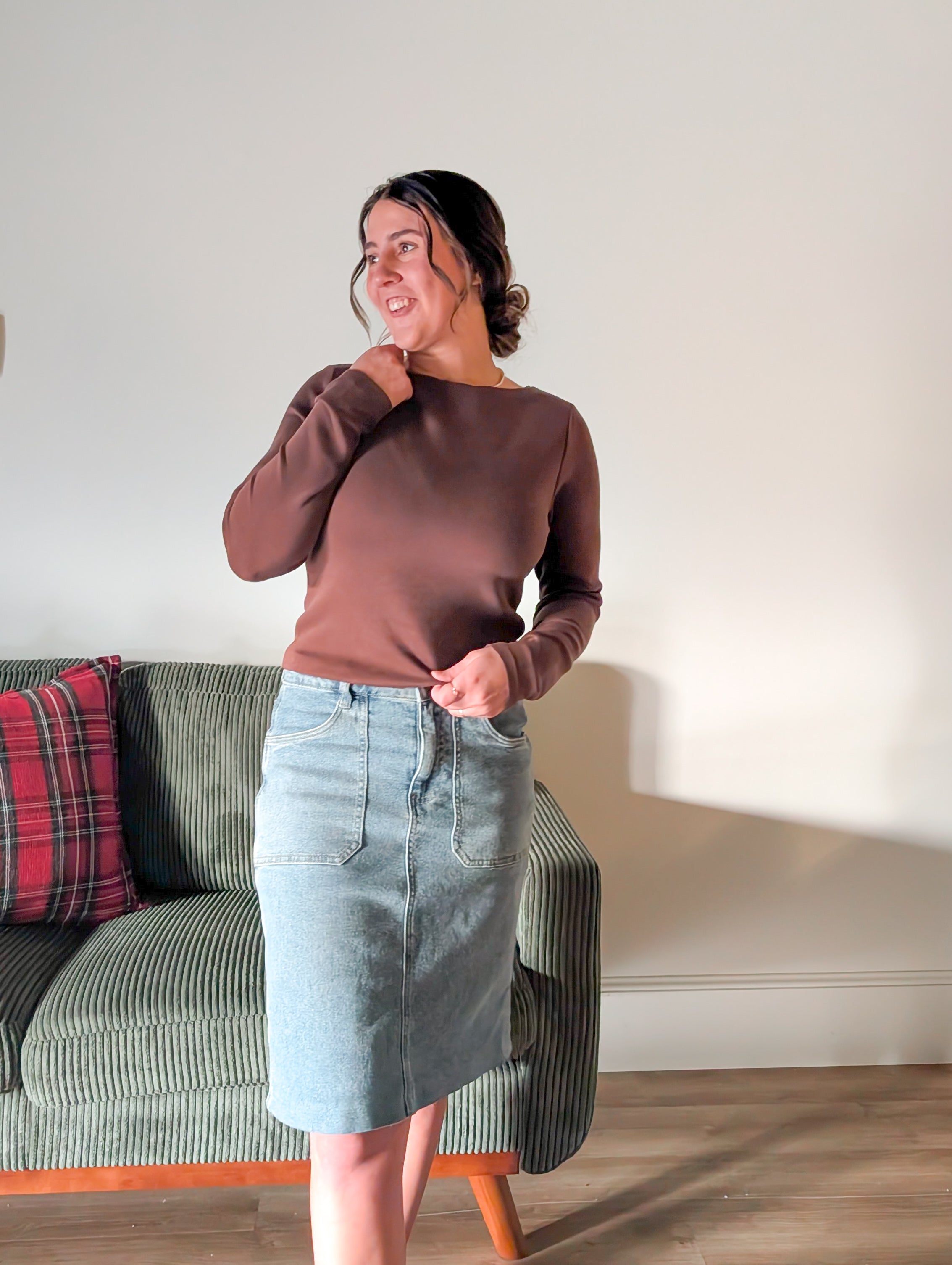 'Millie' Long Sleeve Boat Neck Top