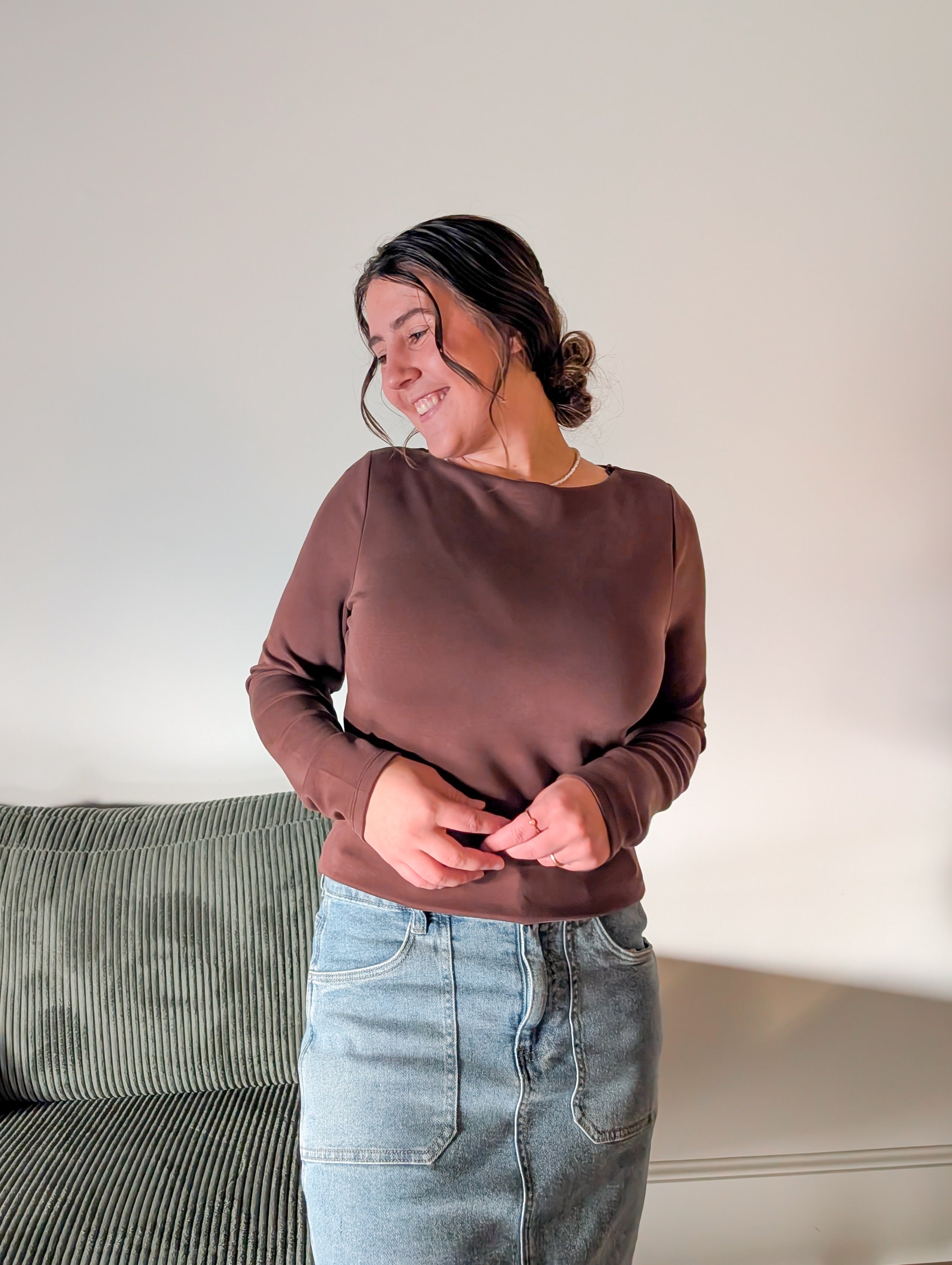 'Millie' Long Sleeve Boat Neck Top