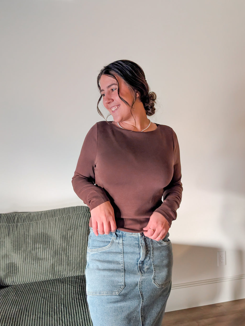 'Millie' Long Sleeve Boat Neck Top