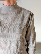 'Macy' Pointelle Knit Mock Neck Top in Heather Grey