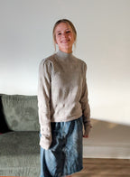 'Macy' Pointelle Knit Mock Neck Top in Heather Grey