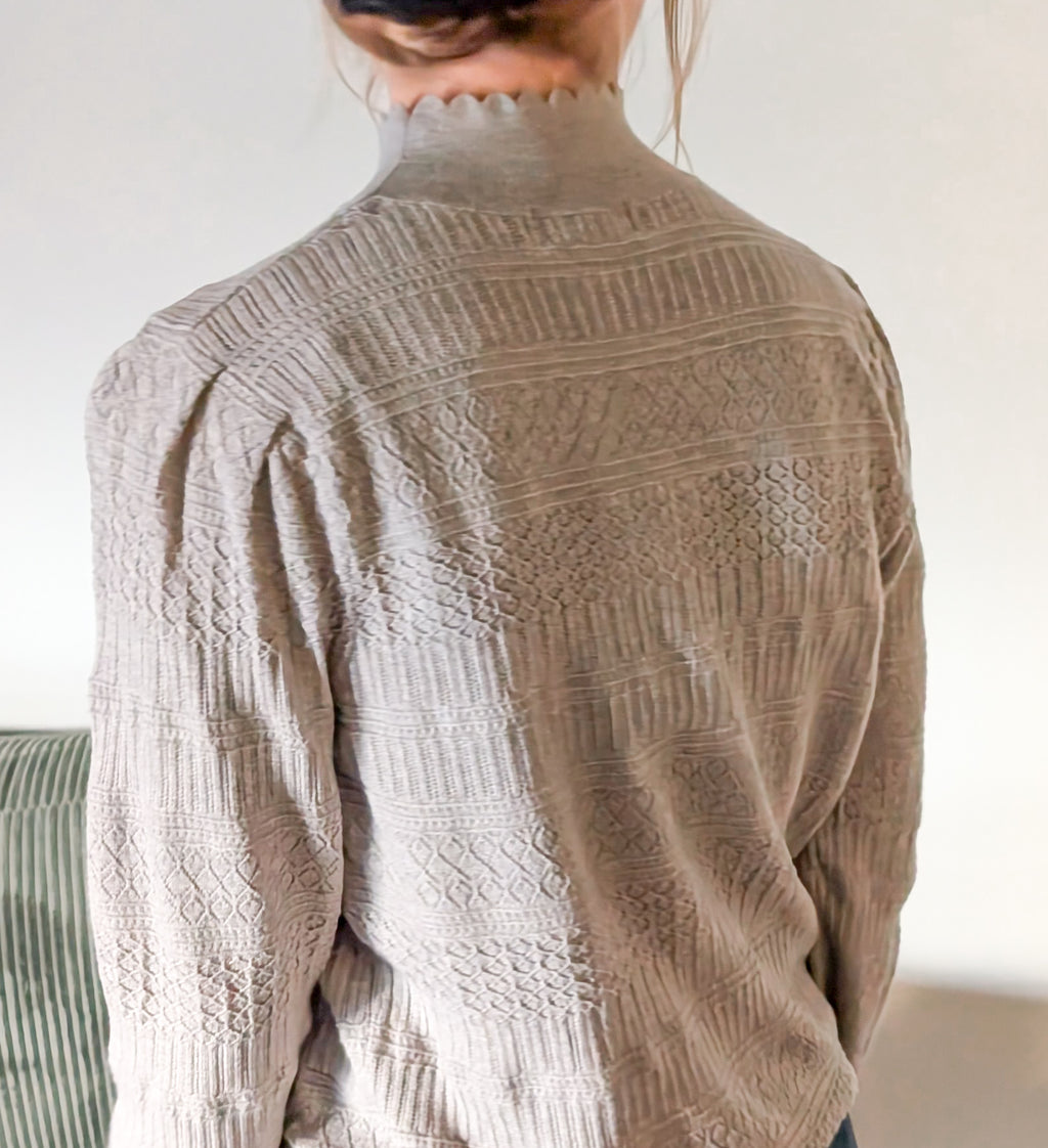 'Macy' Pointelle Knit Mock Neck Top in Heather Grey