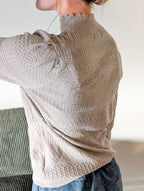 'Macy' Pointelle Knit Mock Neck Top in Heather Grey