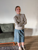 'Macy' Pointelle Knit Mock Neck Top in Heather Grey