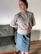 'Macy' Pointelle Knit Mock Neck Top in Heather Grey