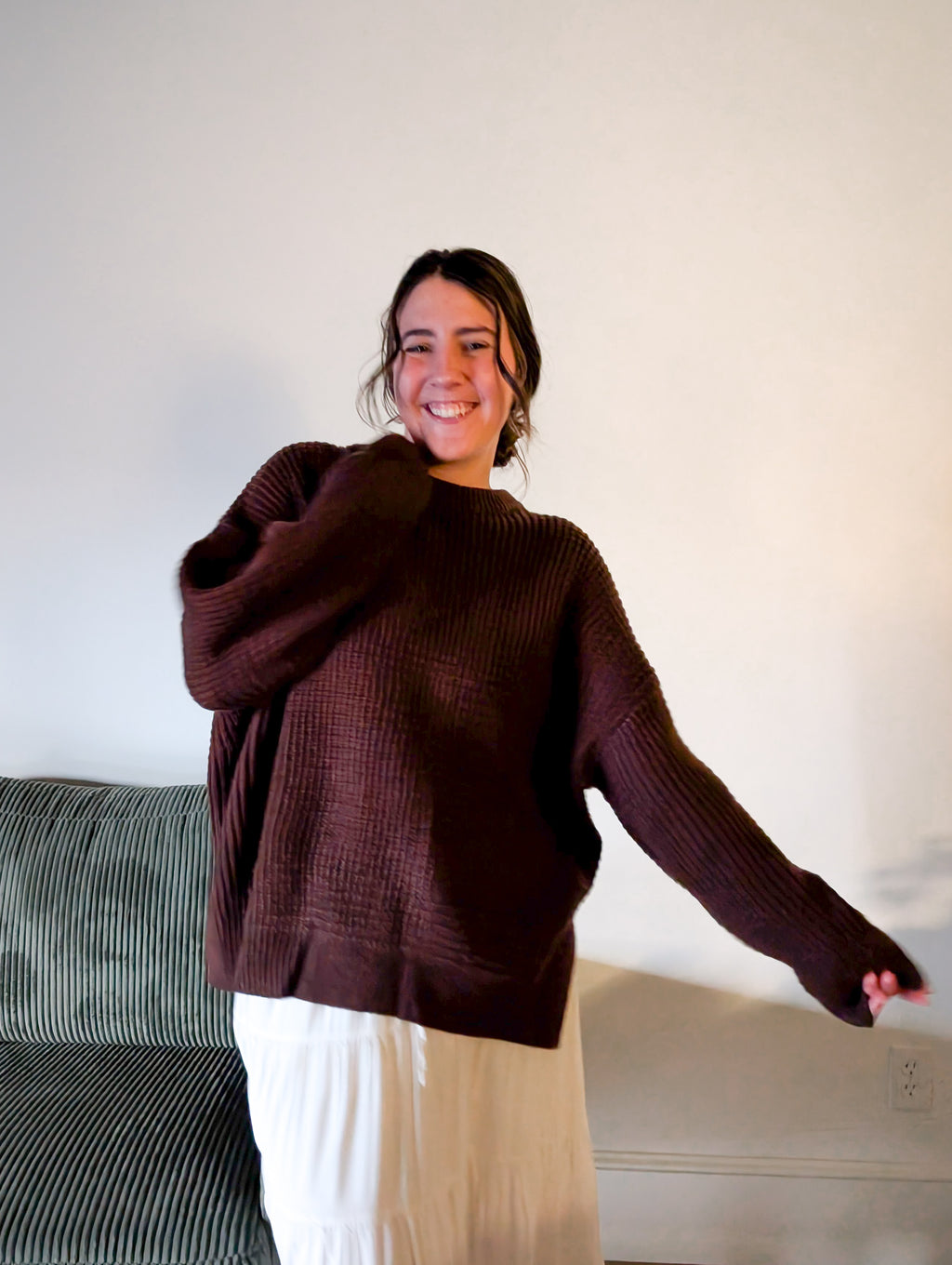 'Harper' Waffle Knit Sweater in Brown