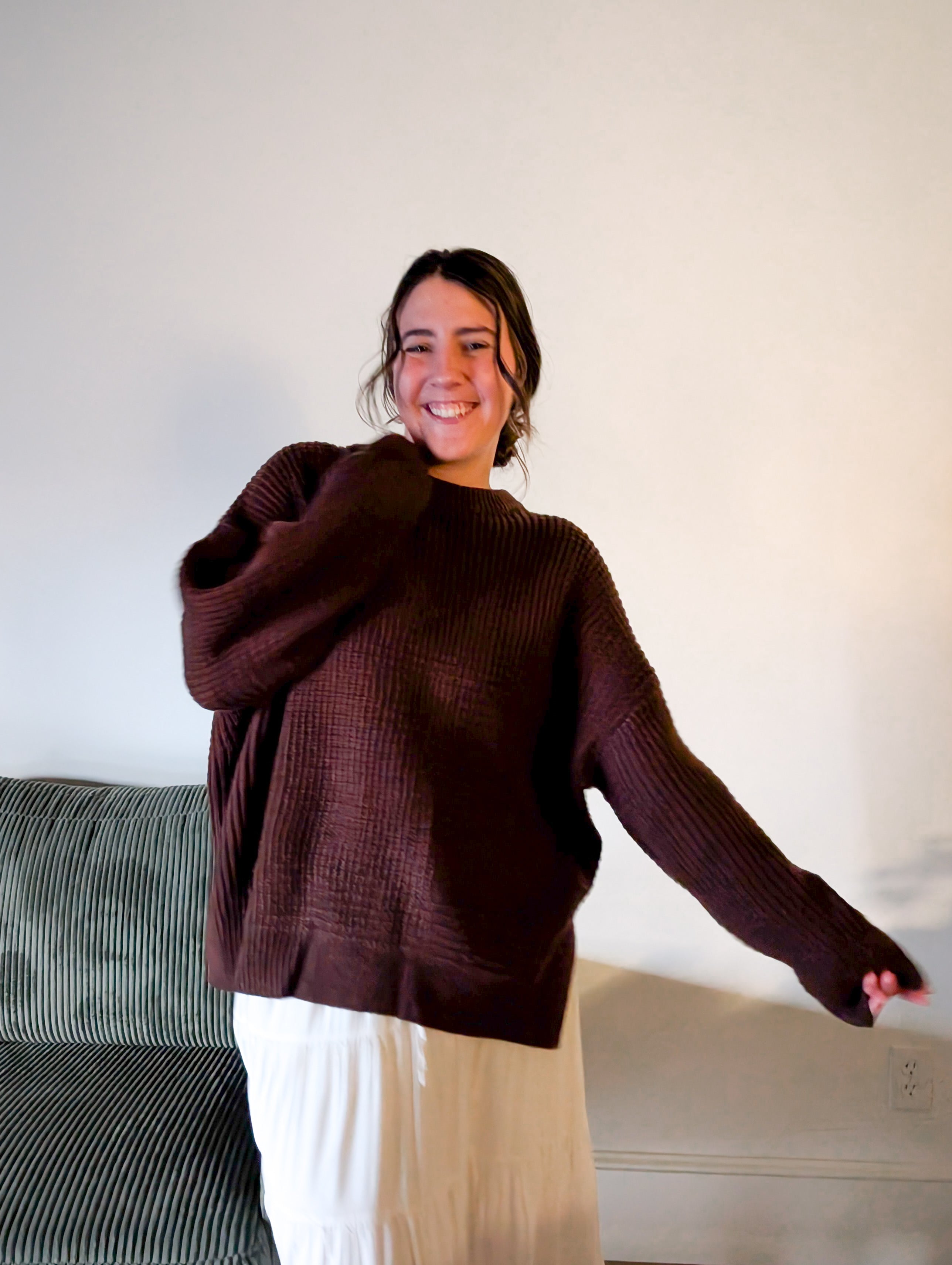 'Harper' Waffle Knit Sweater in Brown