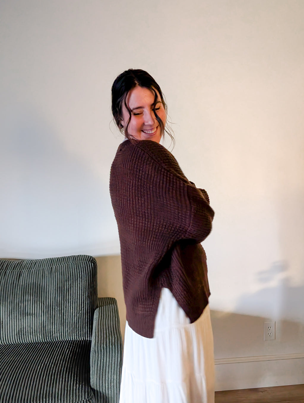 'Harper' Waffle Knit Sweater in Brown