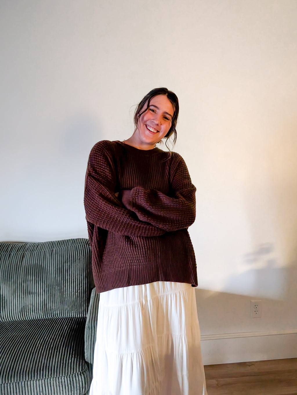'Harper' Waffle Knit Sweater in Brown