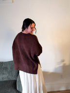 'Harper' Waffle Knit Sweater in Brown