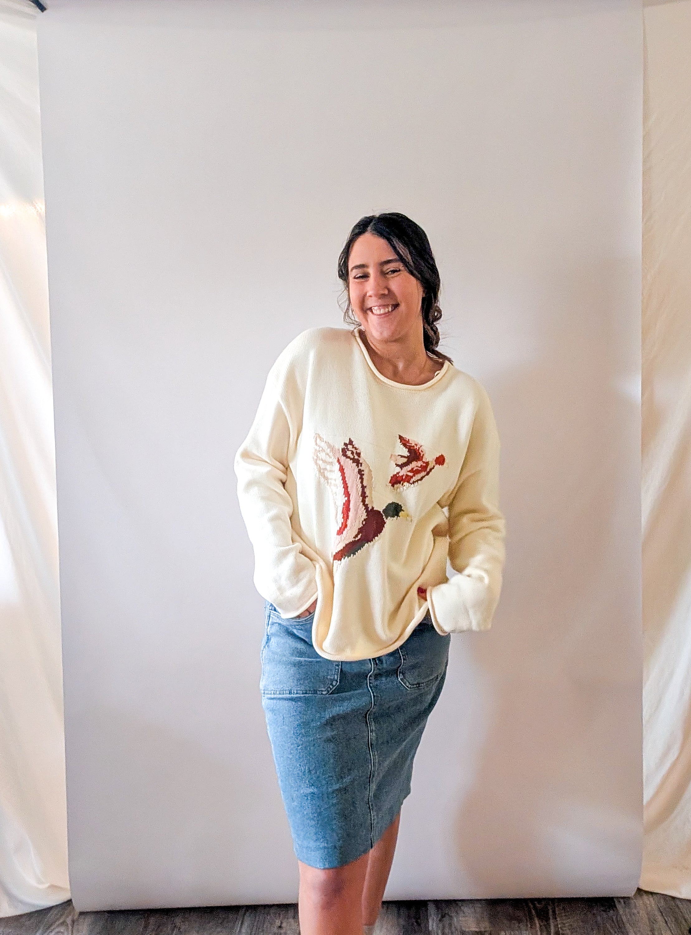 100% Cotton Duck Sweater in Cream