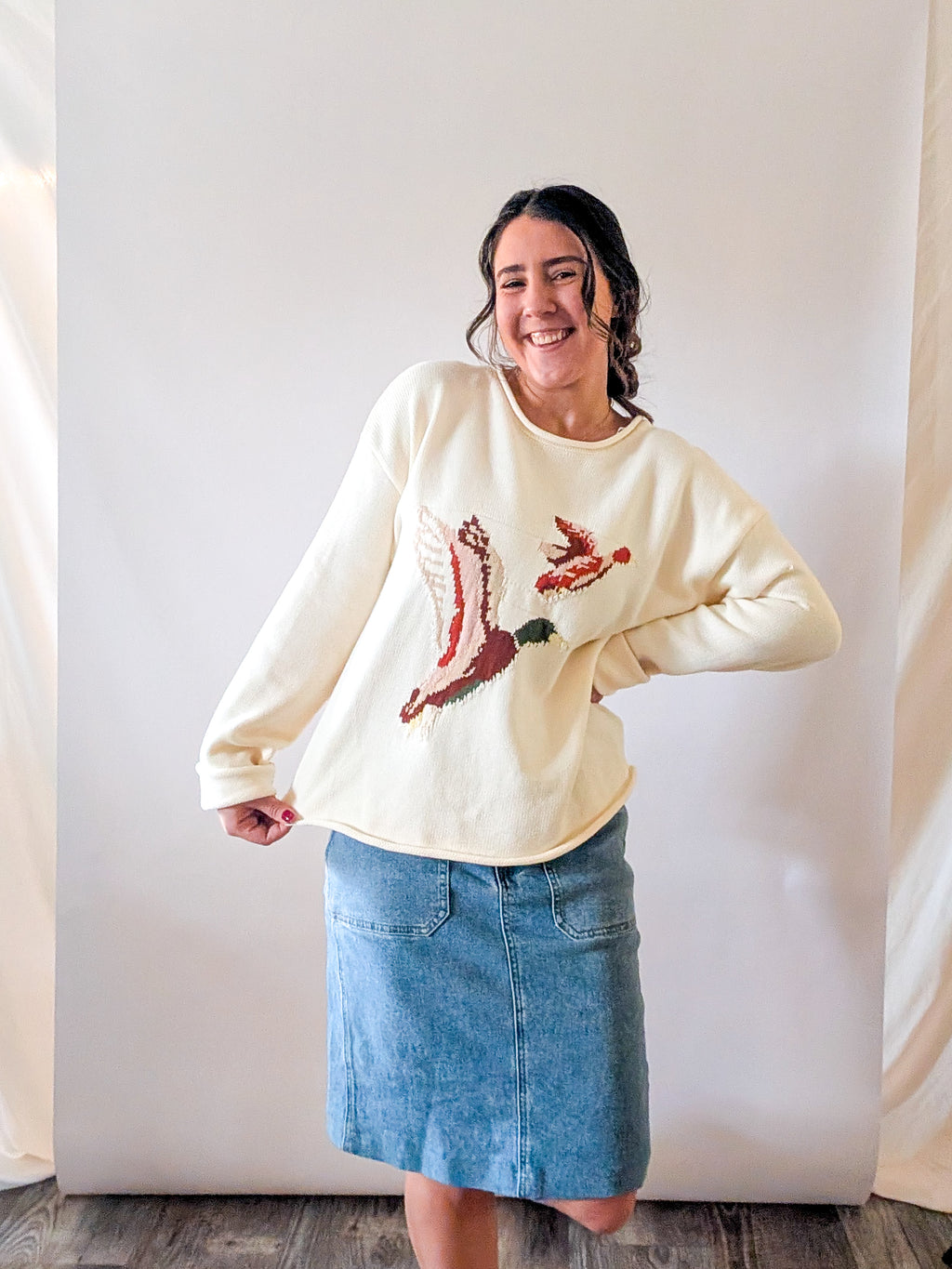 100% Cotton Duck Sweater in Cream