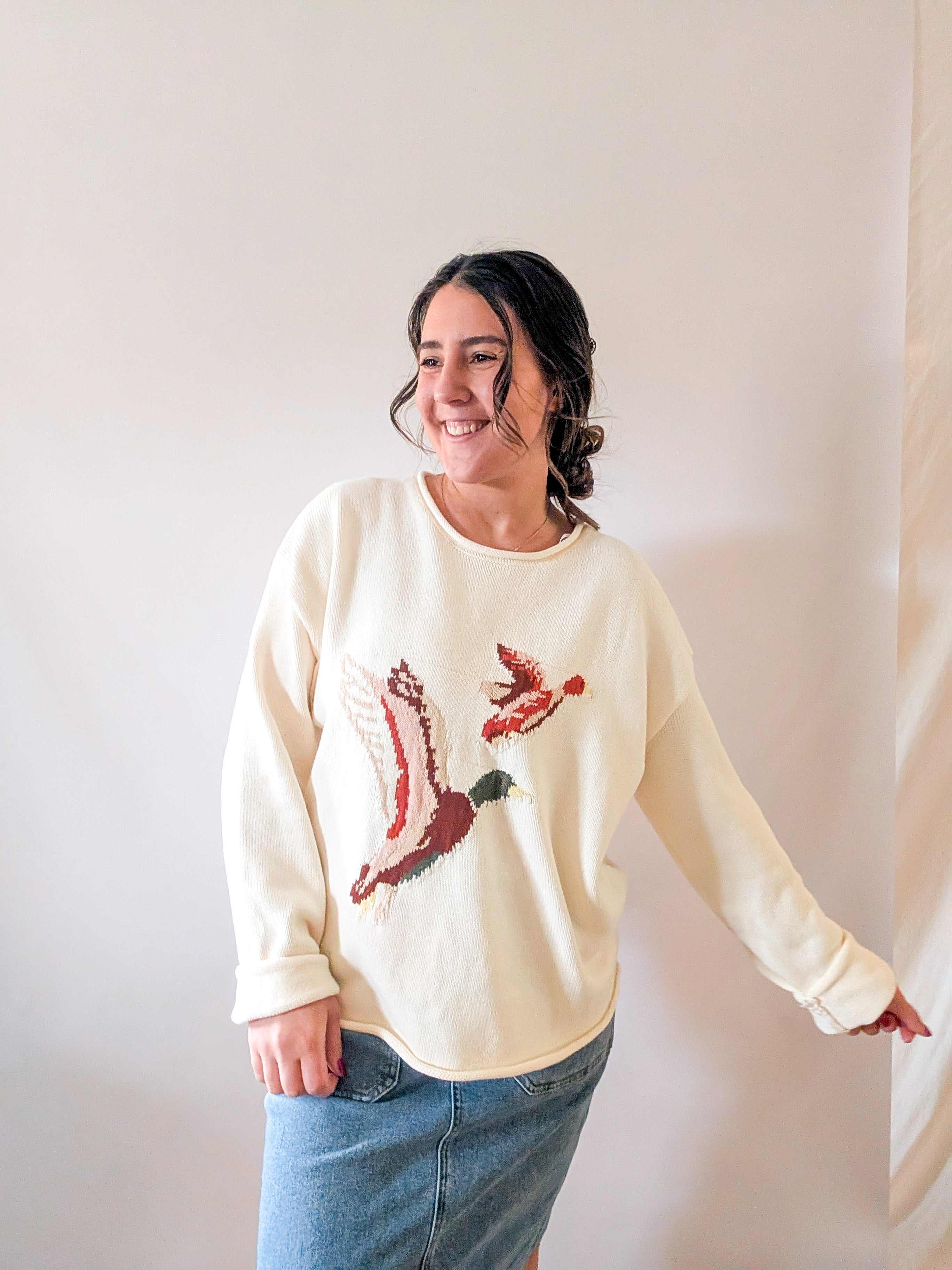 100% Cotton Duck Sweater in Cream
