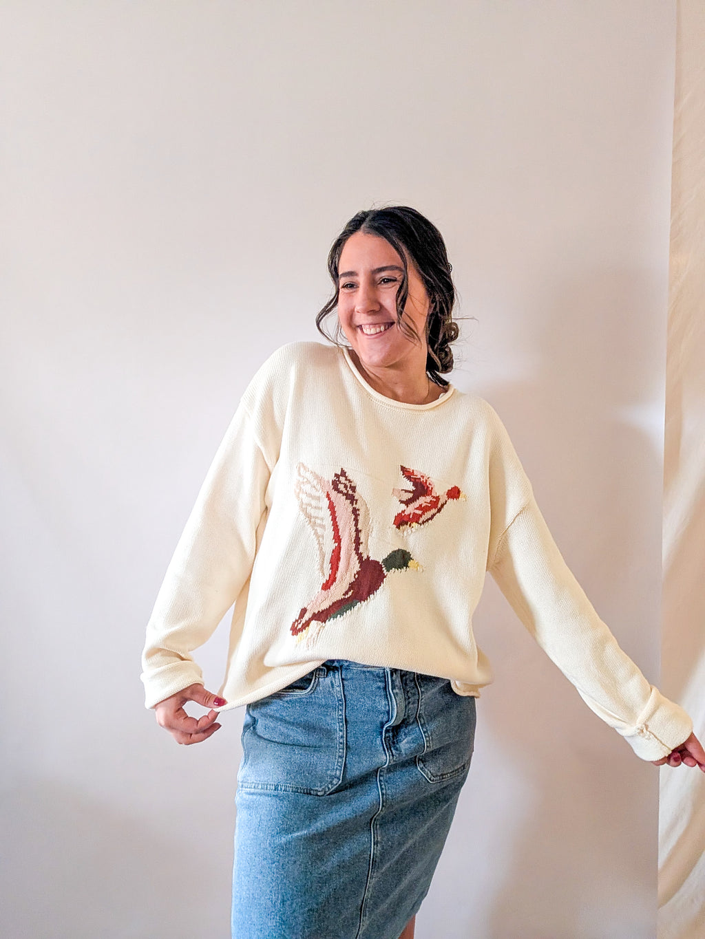 100% Cotton Duck Sweater in Cream