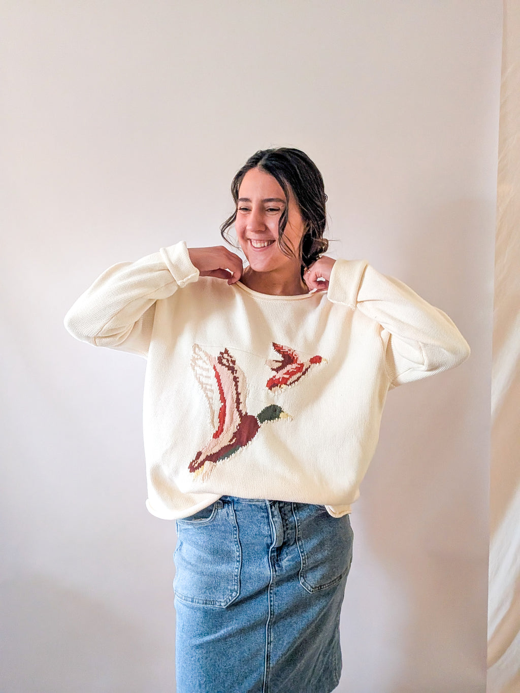 100% Cotton Duck Sweater in Cream
