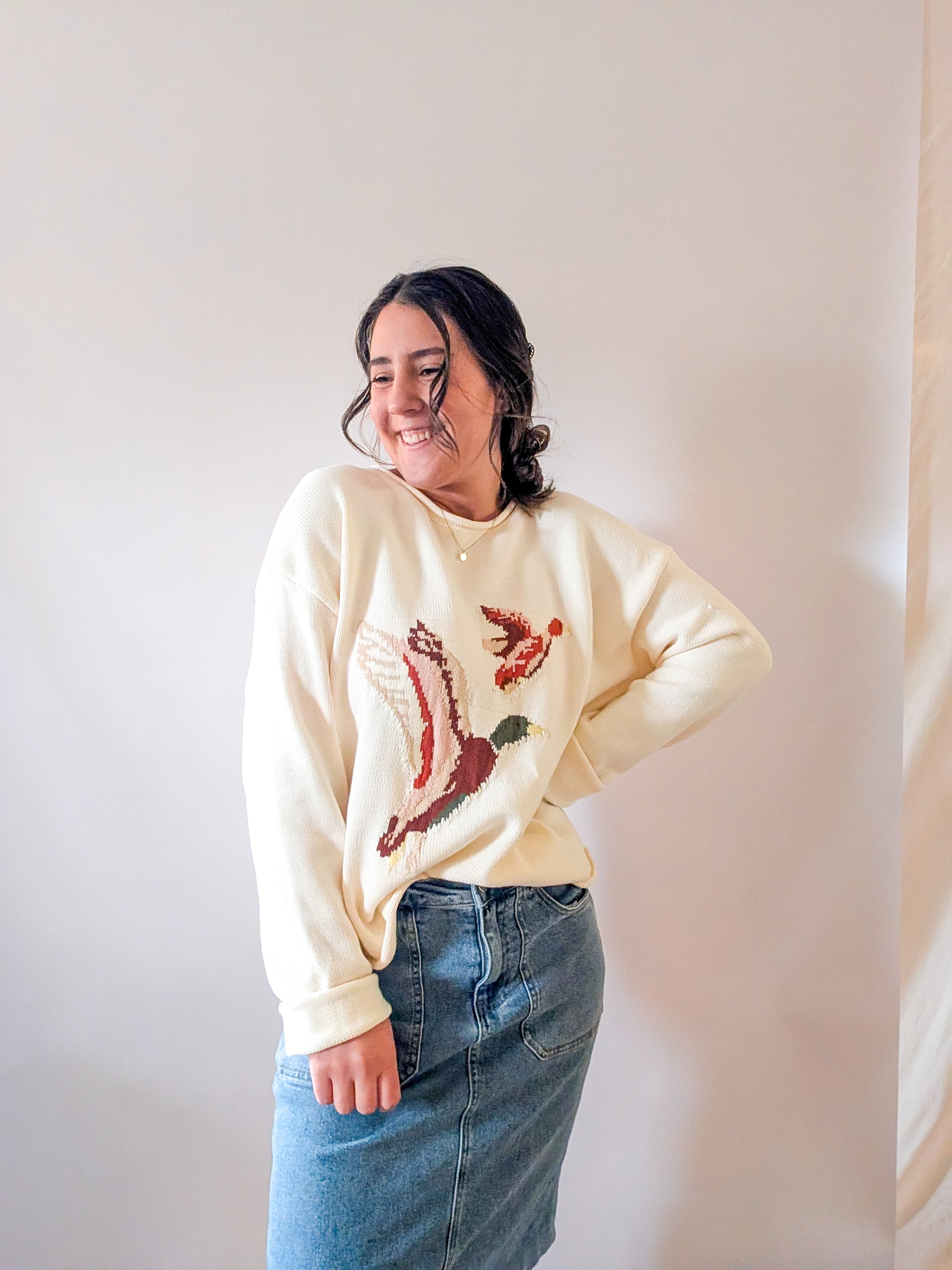 100% Cotton Duck Sweater in Cream