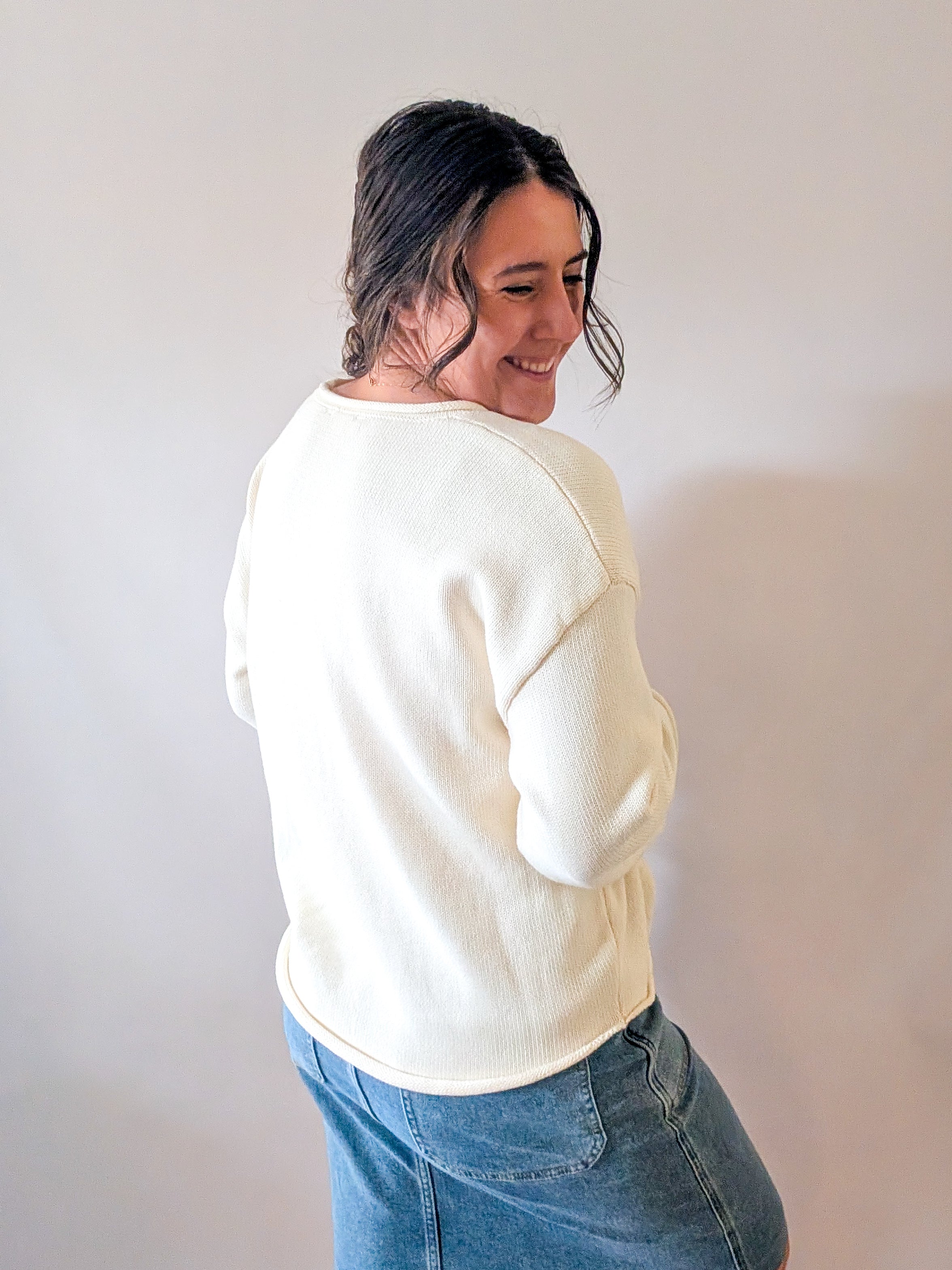 100% Cotton Duck Sweater in Cream