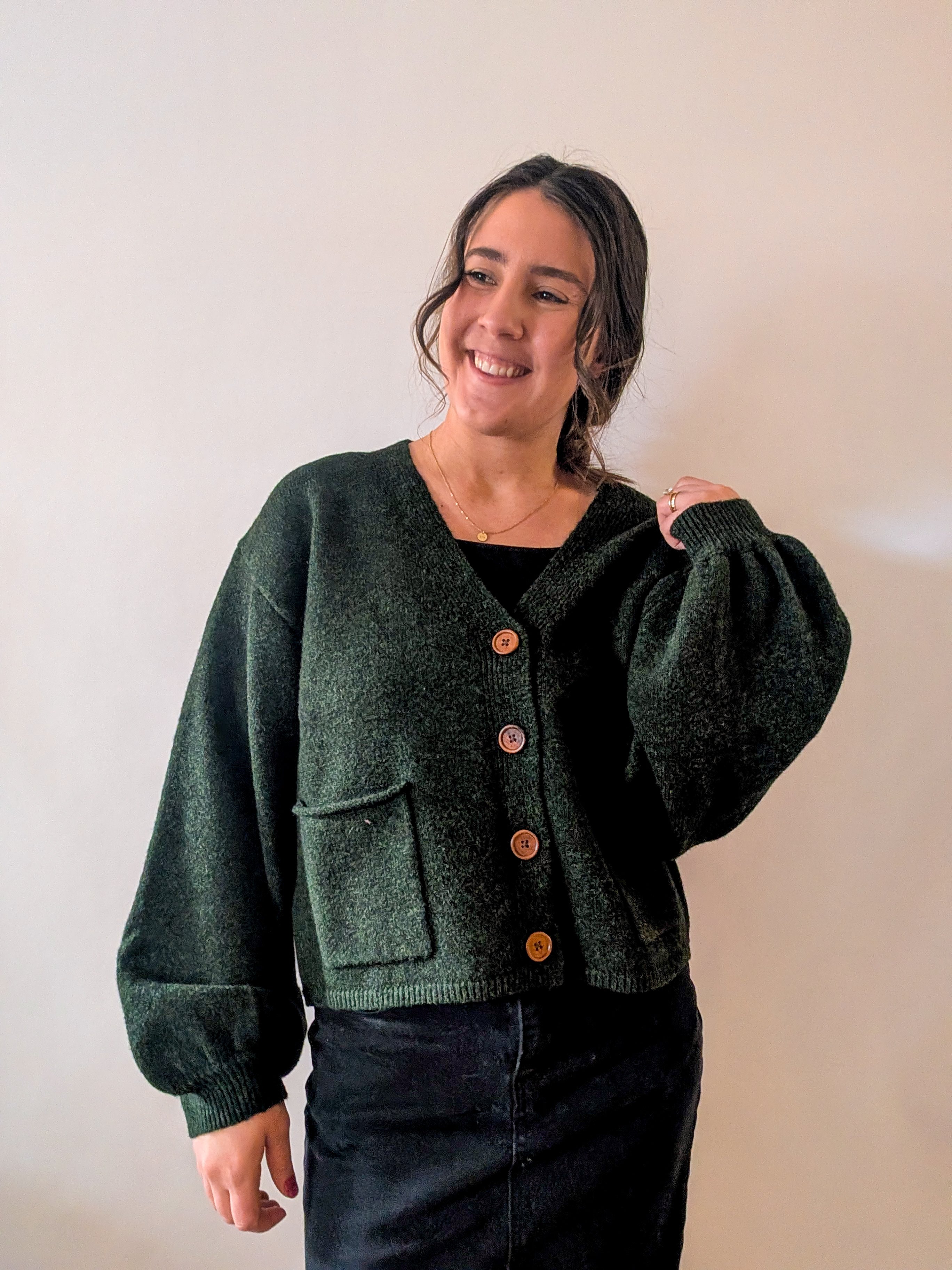 'Archer' V-Neck Cardigan in Dark Green