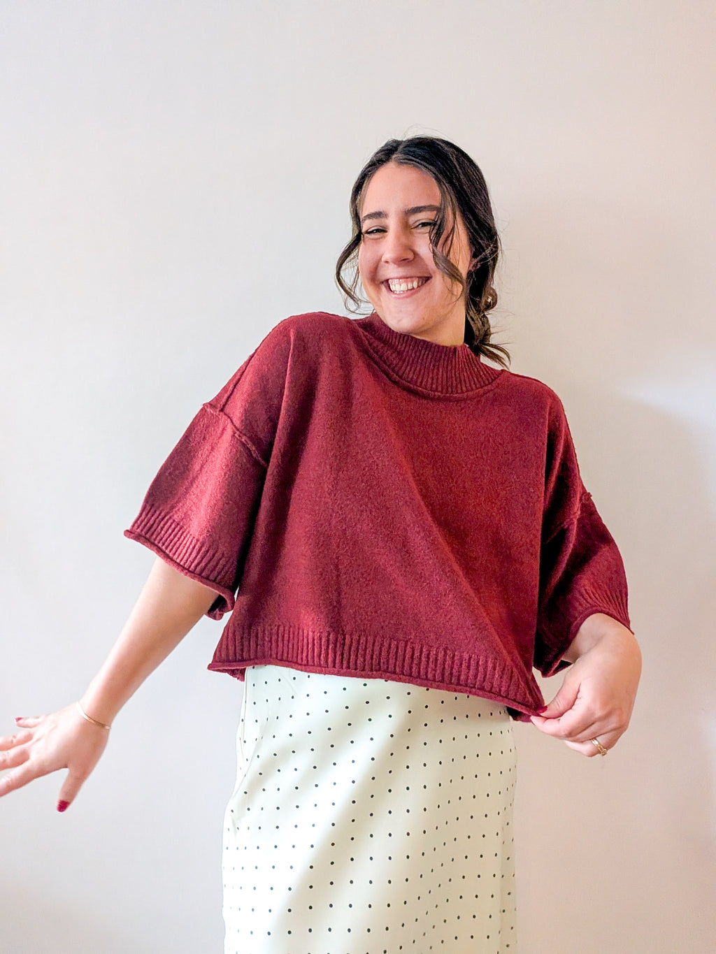 'Jaden' Cropped Mock Neck Top in Wine