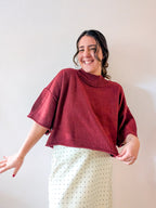 'Jaden' Cropped Mock Neck Top in Wine