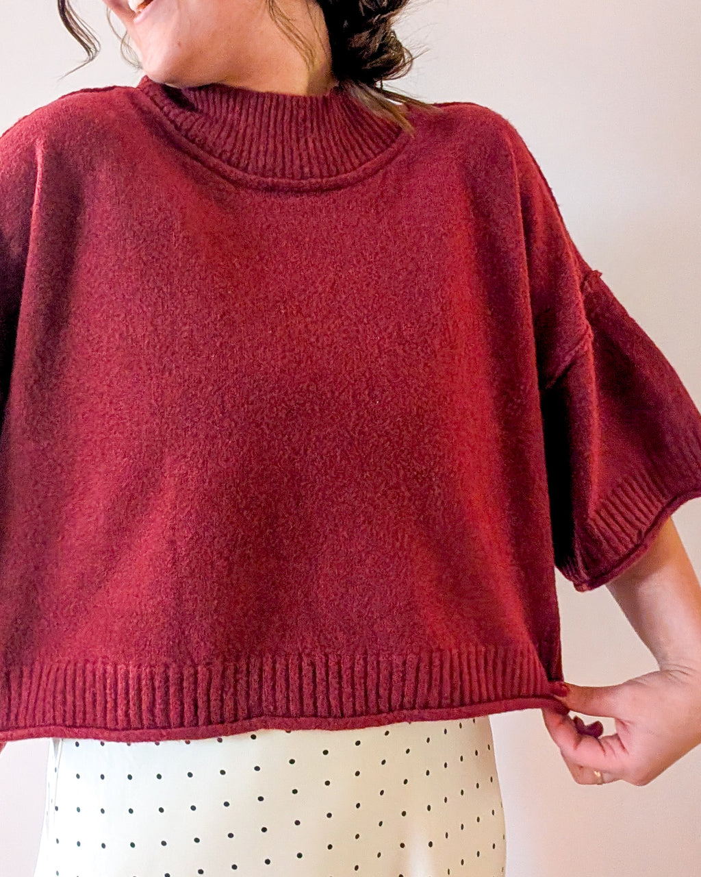'Jaden' Cropped Mock Neck Top in Wine