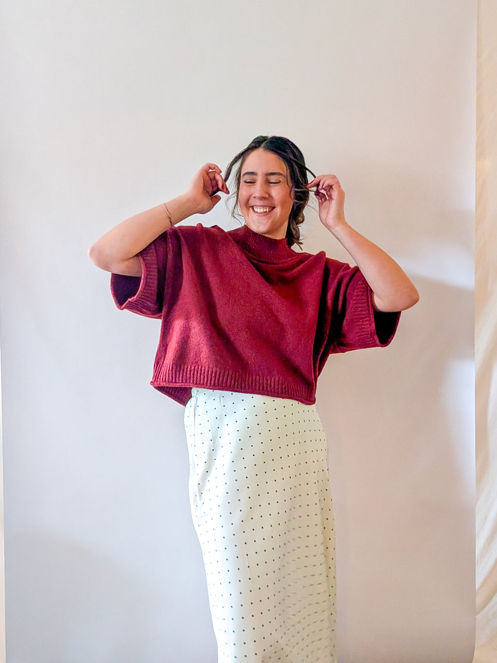 'Jaden' Cropped Mock Neck Top in Wine