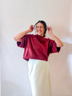 'Jaden' Cropped Mock Neck Top in Wine