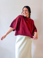 'Jaden' Cropped Mock Neck Top in Wine