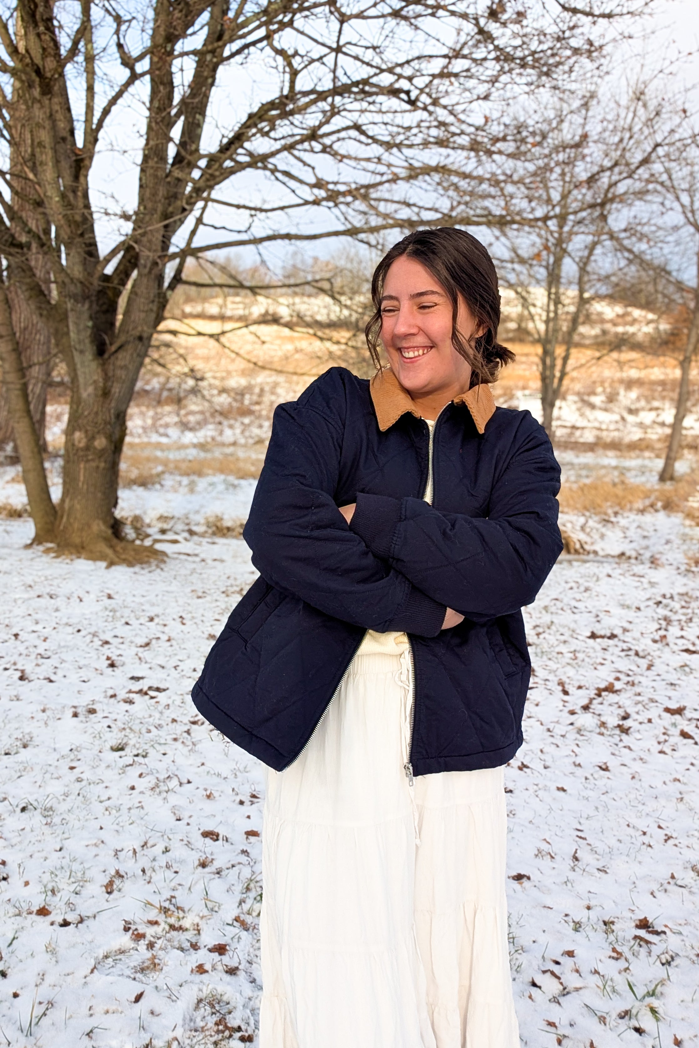'Teddy' Quilted Jacket in Navy