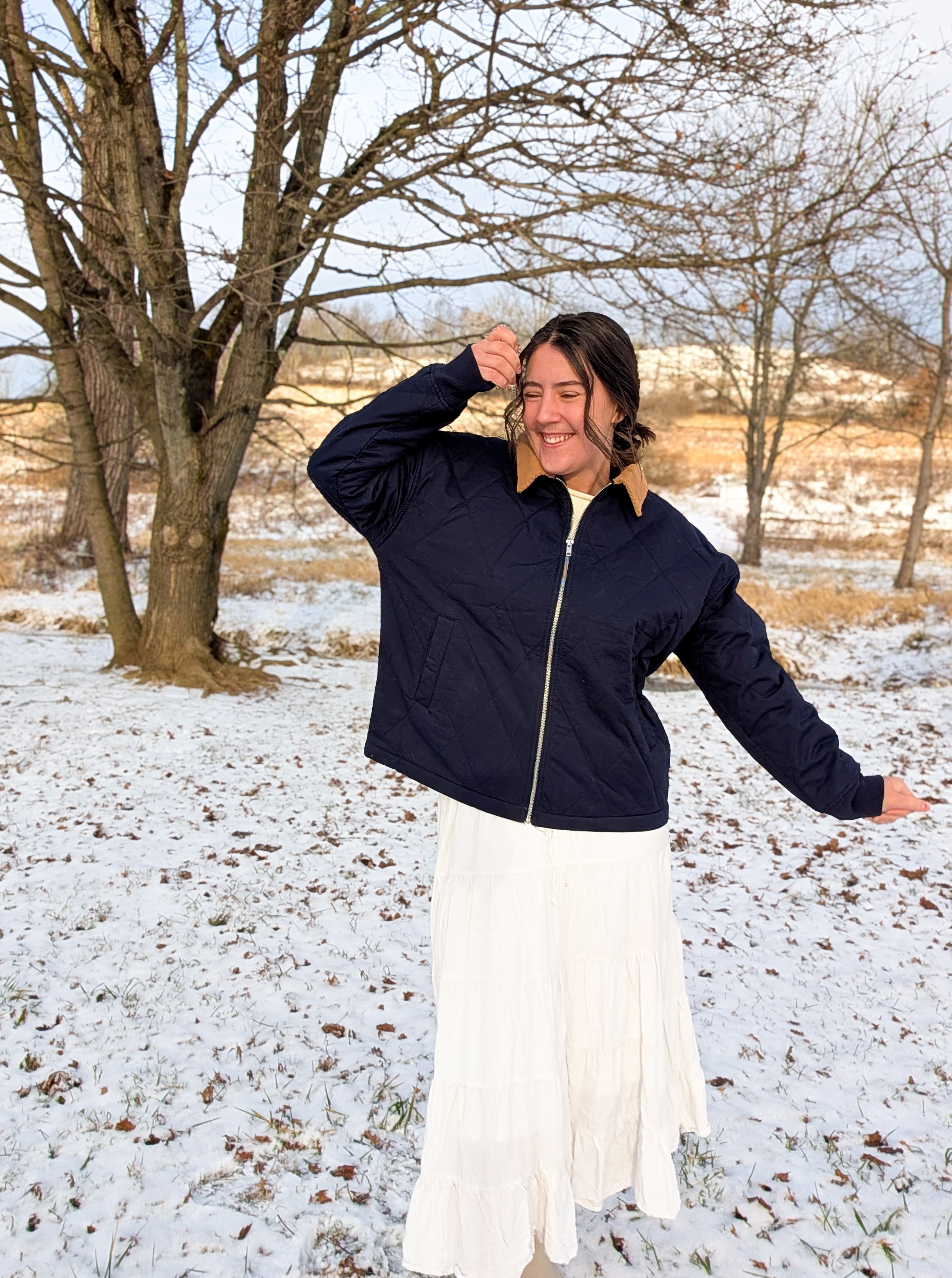 'Teddy' Quilted Jacket in Navy