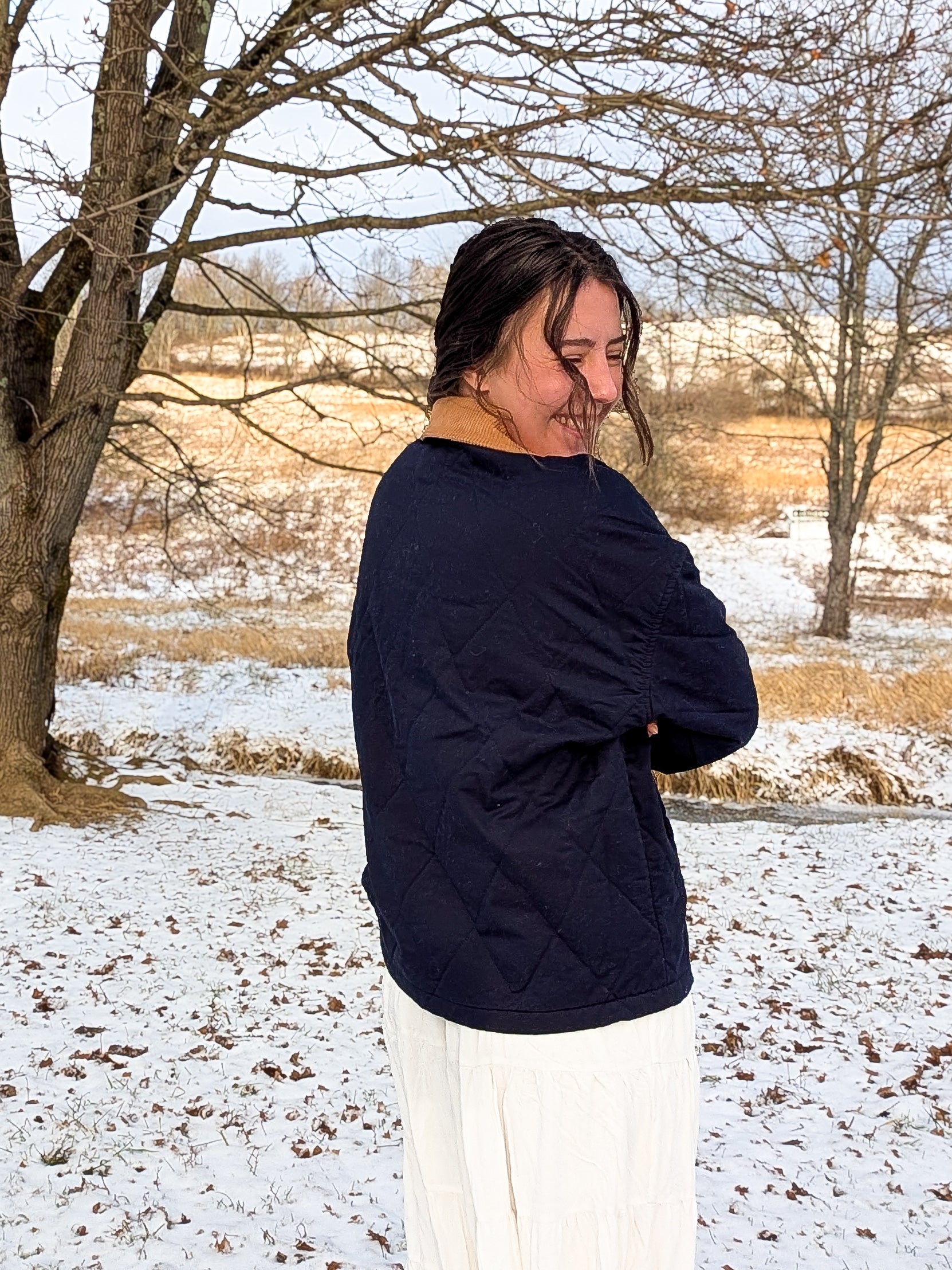 'Teddy' Quilted Jacket in Navy