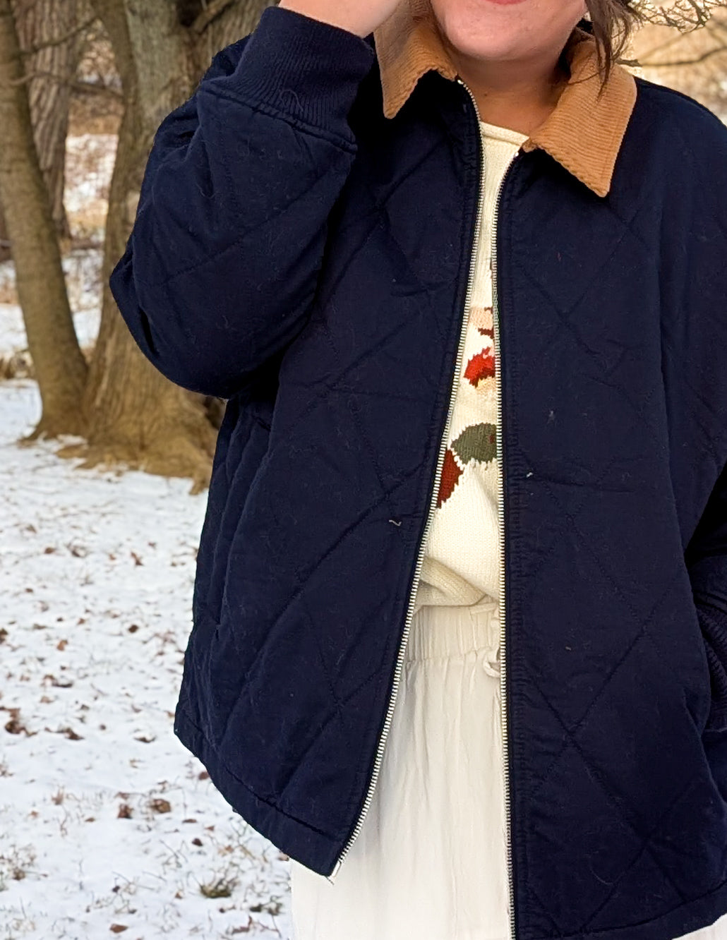 'Teddy' Quilted Jacket in Navy